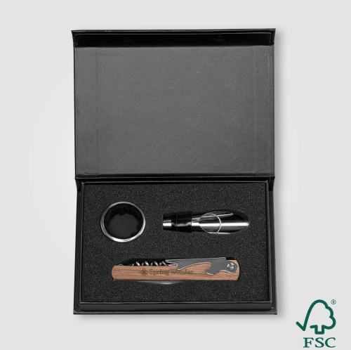 Essex Stainless Steel & FSC Wood Wine Accessory Gift Set - 3 Pcs